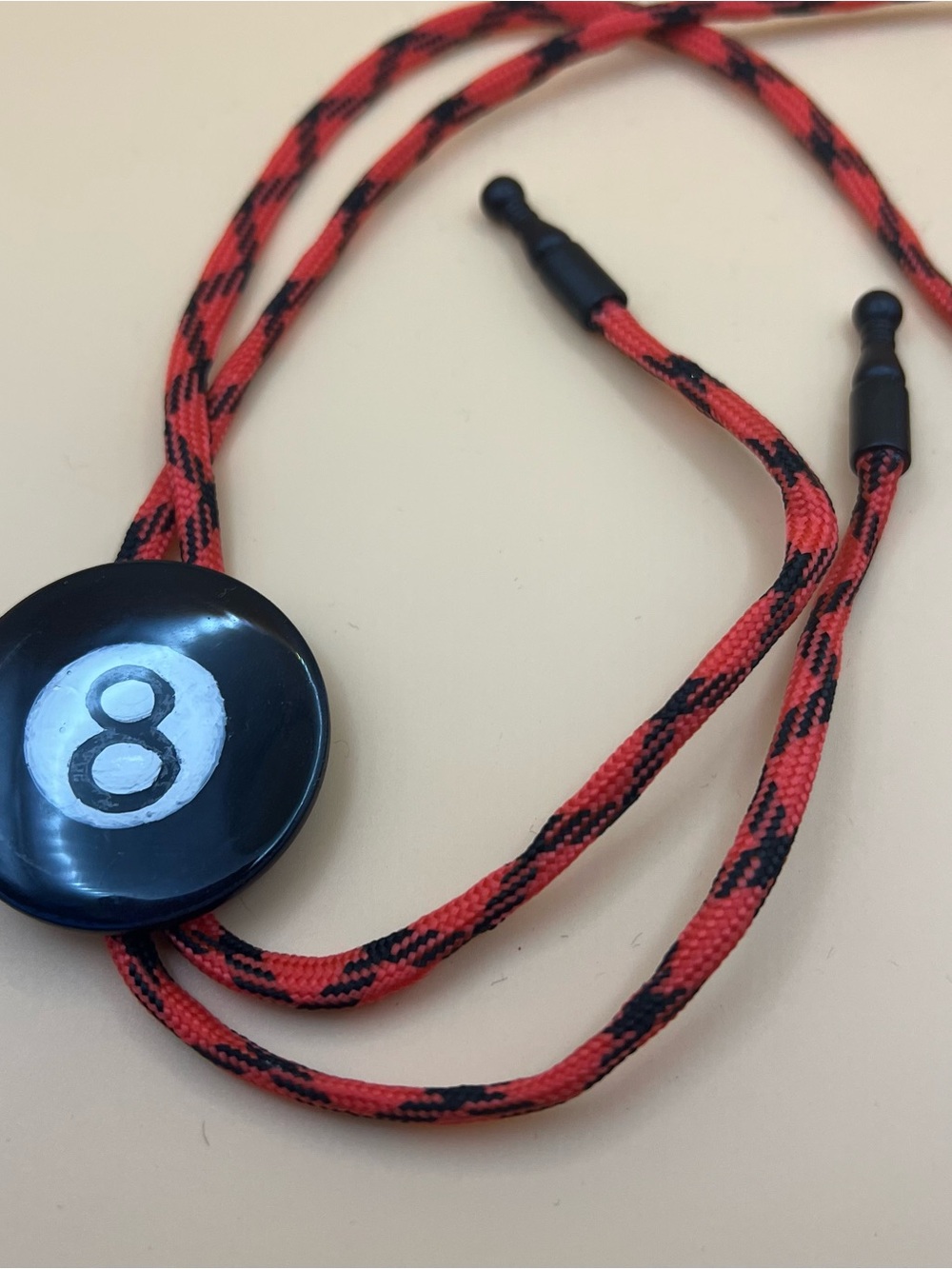 Red and Black Bolo Tie with 8-Ball Accent - Picture 2 of 4